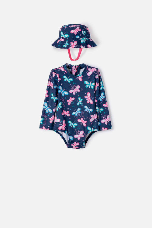 VESTIDO DE BAÑO DE LITTLEMIC CON GORRO MULTICOLOR PARA BEBÉ NIÑA