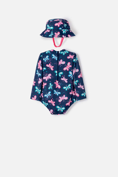 VESTIDO DE BAÑO DE LITTLEMIC CON GORRO MULTICOLOR PARA BEBÉ NIÑA