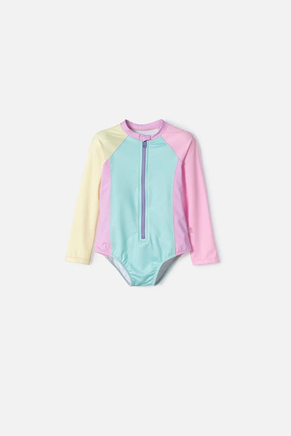 VESTIDO DE BAÑO LITTLEMIC MULTICOLOR MANGA LARGA PARA NIÑA 2T A 5T