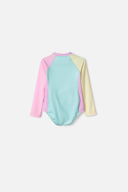 VESTIDO DE BAÑO LITTLEMIC MULTICOLOR MANGA LARGA PARA NIÑA 2T A 5T