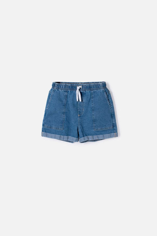 SHORT DE MIC CON CORDÓN AZUL PARA NIÑA