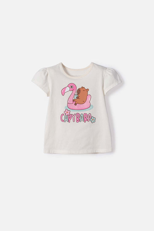 CAMISETA LITTLEMIC MANGA CORTA MARFIL PARA NIÑA