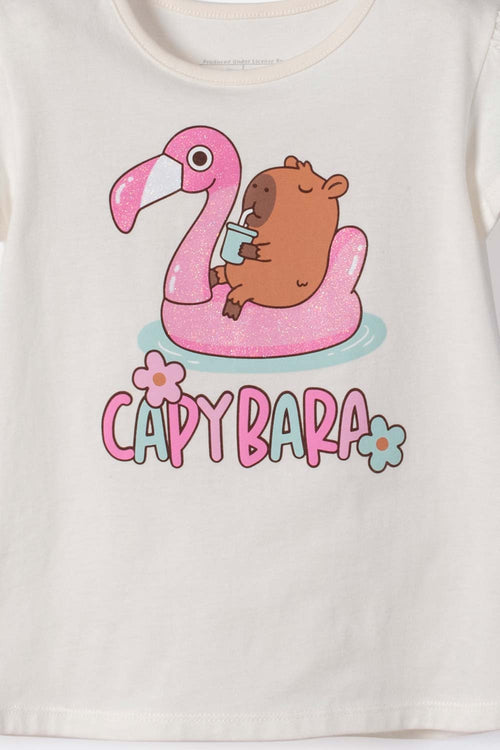 CAMISETA LITTLEMIC MANGA CORTA MARFIL PARA NIÑA