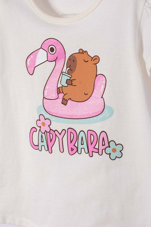 CAMISETA LITTLEMIC MANGA CORTA MARFIL PARA NIÑA