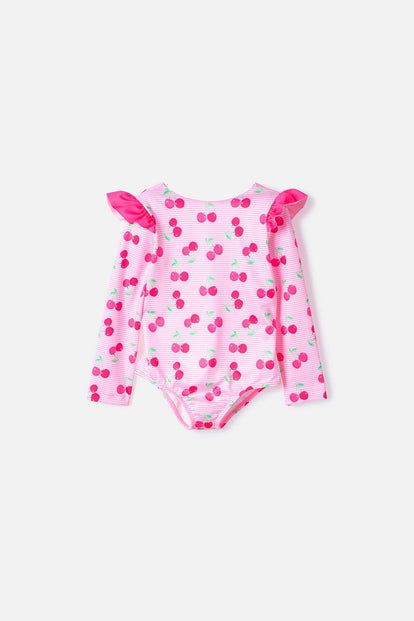 VESTIDO DE BAÑO LITTLEMIC MANGA LARGA ROSADO PARA NIÑA 2T A 6T