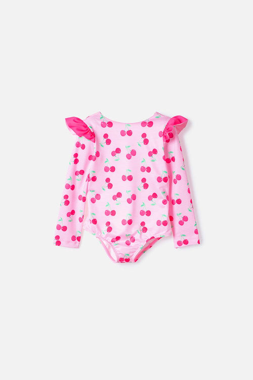VESTIDO DE BAÑO LITTLEMIC MANGA LARGA ROSADO PARA NIÑA 2T A 6T