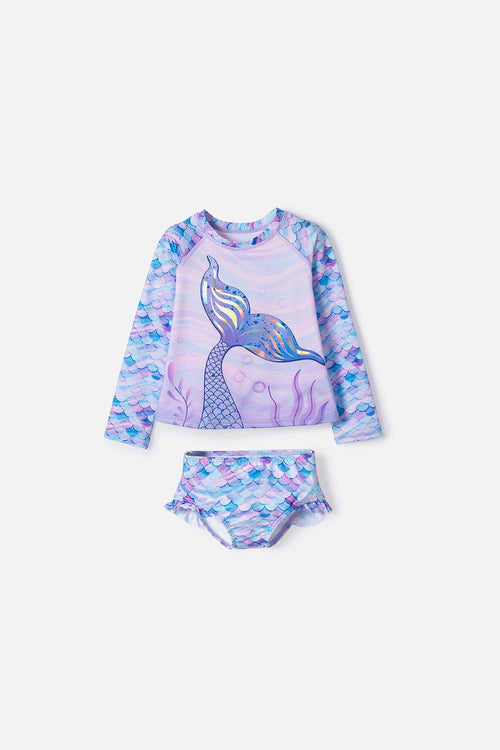 CONJUNTO DE BAÑO DE LITTLEMIC MANGA LARGA MULTICOLOR PARA NIÑA 2T A 6T