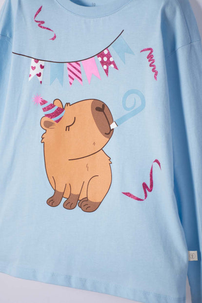 CAMISETA DE MIC MANGA LARGA AZUL PARA NIÑA