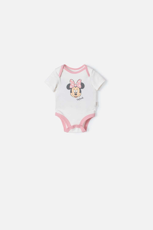 SET PRIMER DÍA DE MINNIE MOUSE MARFIL Y ROSADO ESTAMPADO PARA BEBÉ NIÑA