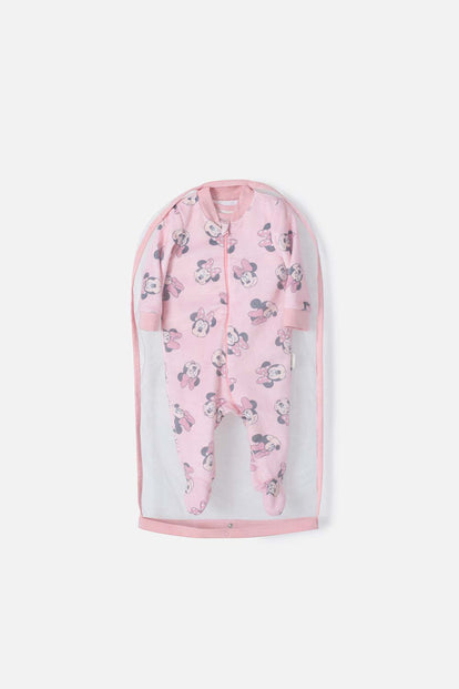 SET PRIMER DÍA DE MINNIE MOUSE MARFIL Y ROSADO ESTAMPADO PARA BEBÉ NIÑA