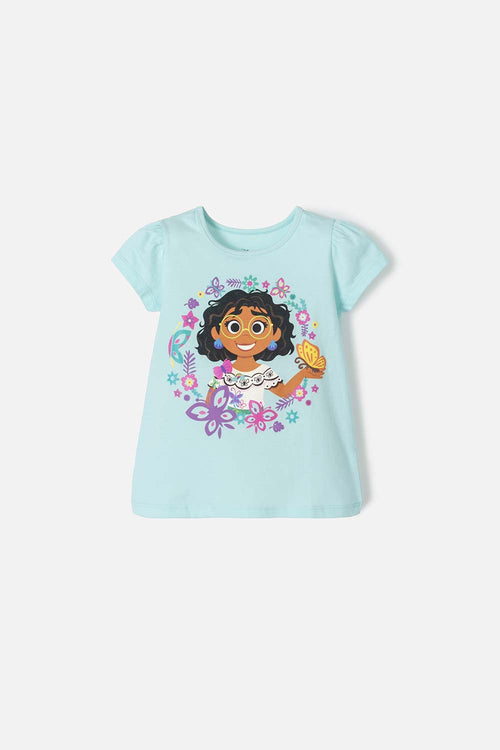 CAMISETA DE ENCANTO MANGA CORTA VERDE AGUA PARA NIÑA 2T A 5T