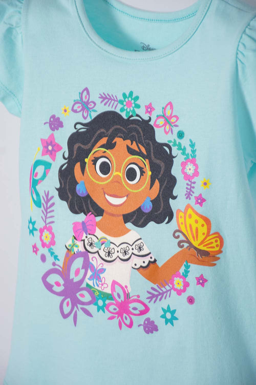 CAMISETA DE ENCANTO MANGA CORTA VERDE AGUA PARA NIÑA 2T A 5T