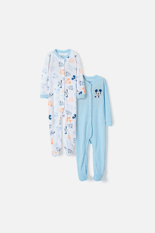 Card slide image -  PIJAMA DE MICKEY MOUSE TIPO MAMELUCO AZUL Y BLANCA PARA BEBÉ NIÑO