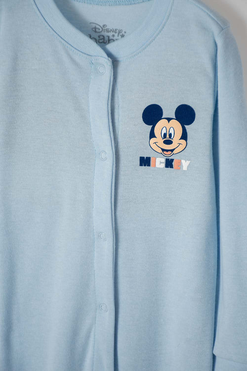 Card slide image -  PIJAMA DE MICKEY MOUSE TIPO MAMELUCO AZUL Y BLANCA PARA BEBÉ NIÑO