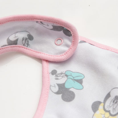 BABEROS X2 DE MINNIE MOUSE CON BROCHE AJUSTABLE ROSADO Y BLANCO PARA BEBÉ NIÑA