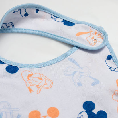 DÚO BABEROS DE MICKEY MOUSE CON BROCHE AJUSTABLE AZUL Y BLANCO PARA BEBÉ NIÑO