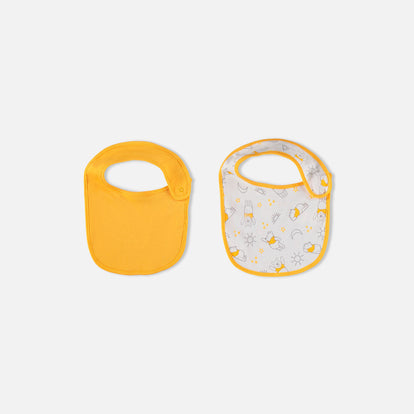  DÚO BABEROS DE WINNIE THE POOH CON BROCHE AJUSTABLE AMARILLO PARA BEBÉ NIÑA