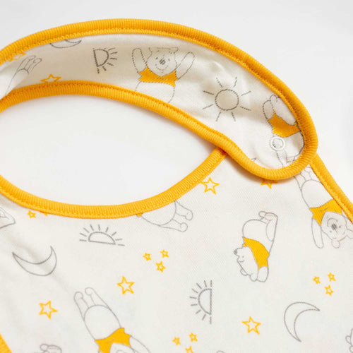 DÚO BABEROS DE WINNIE THE POOH CON BROCHE AJUSTABLE AMARILLO PARA BEBÉ NIÑA