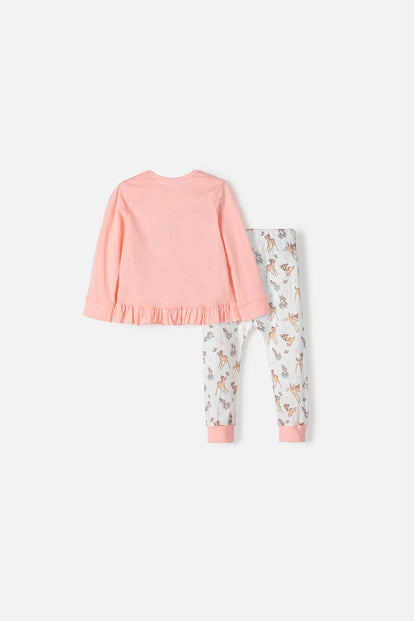 PIJAMA DE BAMBI CON PANTALÓN LARGO MANDARINA Y MARFIL PARA BEBÉ NIÑA