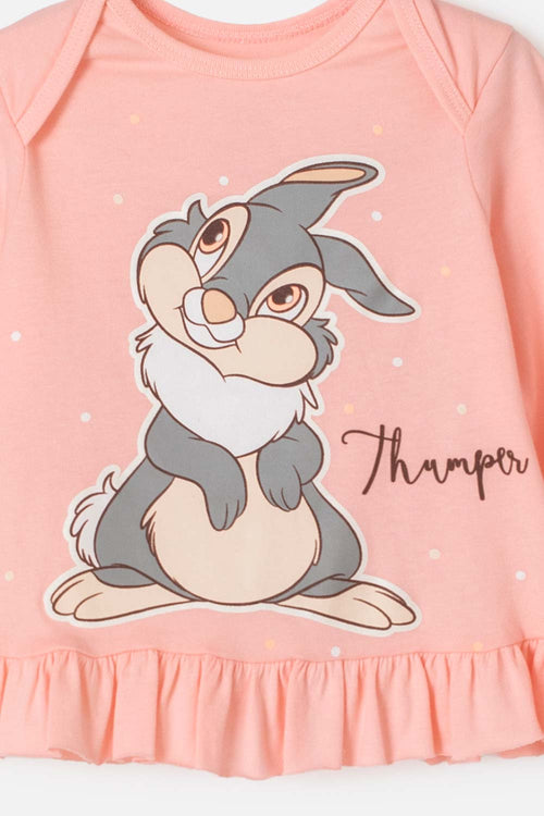 Card slide image -  PIJAMA DE BAMBI CON PANTALÓN LARGO MANDARINA Y MARFIL PARA BEBÉ NIÑA