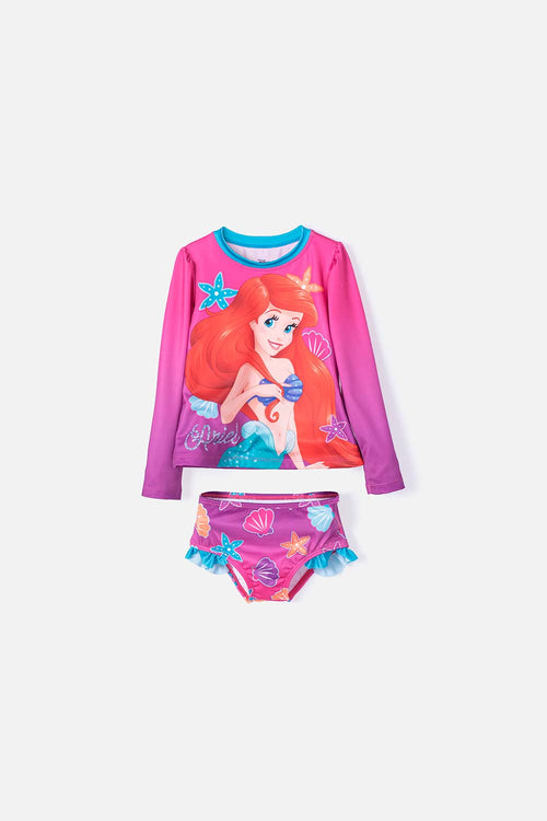 VESTIDO DE BAÑO DE LA SIRENITA  CON MANGA LARGA MULTICOLOR PARA NIÑA 2T A 5T