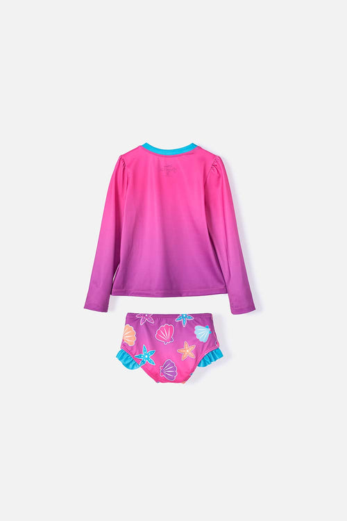 VESTIDO DE BAÑO DE LA SIRENITA  CON MANGA LARGA MULTICOLOR PARA NIÑA 2T A 5T