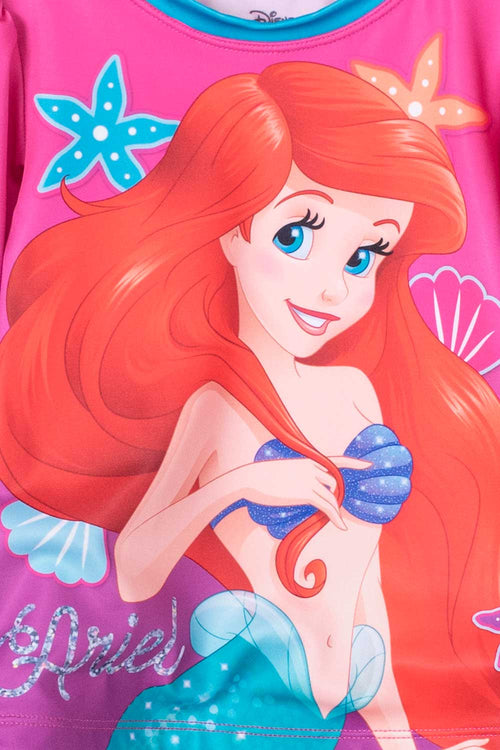 VESTIDO DE BAÑO DE LA SIRENITA  CON MANGA LARGA MULTICOLOR PARA NIÑA 2T A 5T