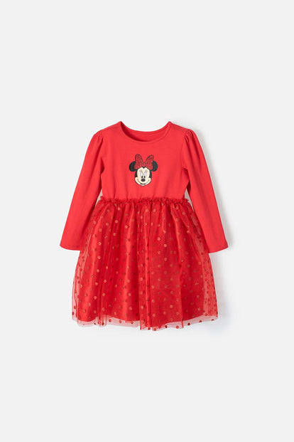  VESTIDO DE MINNIE MOUSE CON FALDA EN TUTÚ  ROJO PARA NIÑA 2T A 5T
