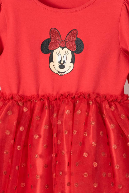  VESTIDO DE MINNIE MOUSE CON FALDA EN TUTÚ  ROJO PARA NIÑA 2T A 5T