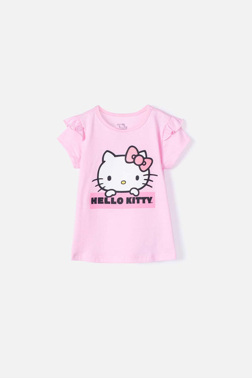 CAMISETA DE HELLO KITTY MANGA CORTA ROSADA PARA NIÑA 2T A 5T