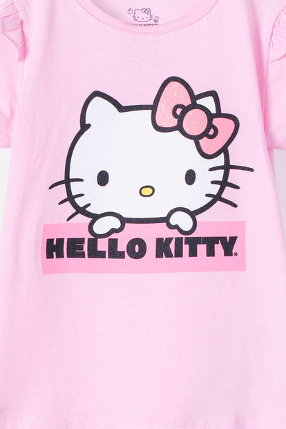 CAMISETA DE HELLO KITTY MANGA CORTA ROSADA PARA NIÑA 2T A 5T