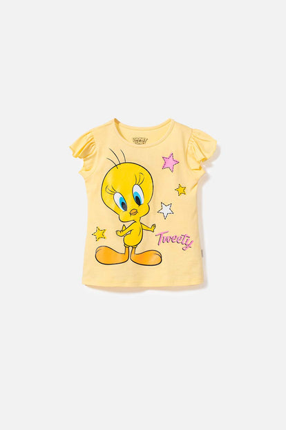CAMISETA DE PIOLÍN MANGA CORTA AMARILLA PARA NIÑA 2T A 5T