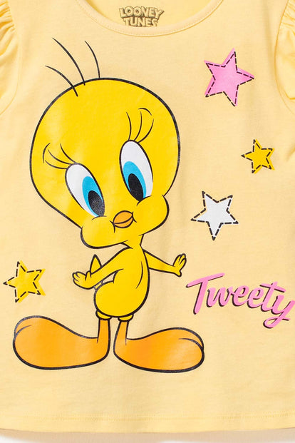 CAMISETA DE PIOLÍN MANGA CORTA AMARILLA PARA NIÑA 2T A 5T