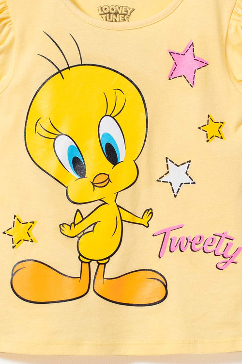 CAMISETA DE PIOLÍN MANGA CORTA AMARILLA PARA NIÑA 2T A 5T