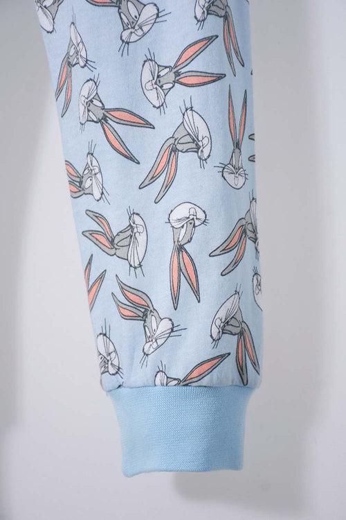 PIJAMA DE BUGS BUNNY MANGA LARGA BLANCA Y AZUL CLARO PARA BEBÉ UNISEX
