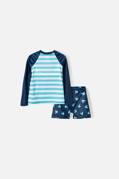 CONJUNTO DE BAÑO DE MICKEY MOUSE AZUL MANGA LARGA PARA NIÑO 2T A 5T