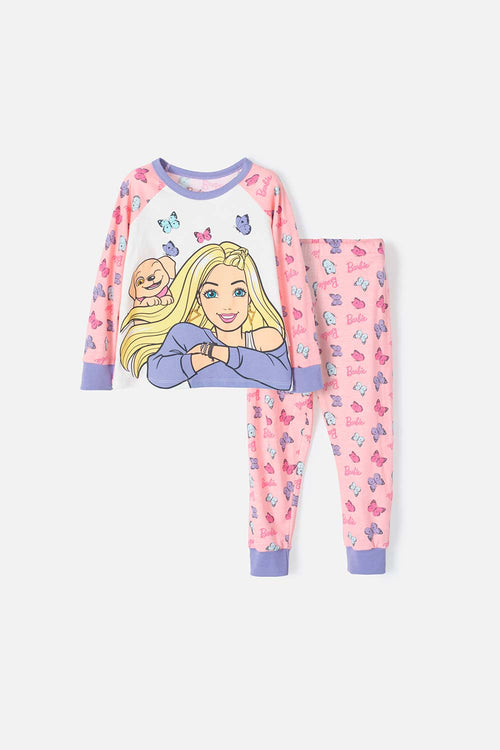 PIJAMA DE BARBIE CON PANTALÓN LARGO ROSADO  PARA NIÑA 2T A 5T