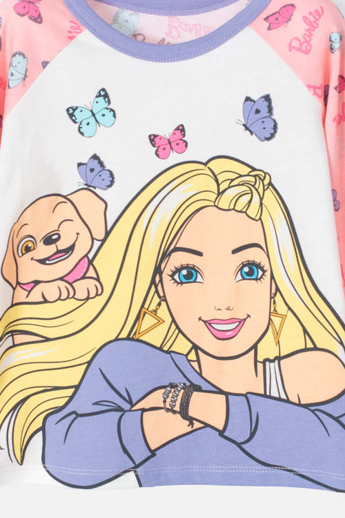 PIJAMA DE BARBIE CON PANTALÓN LARGO ROSADO  PARA NIÑA 2T A 5T