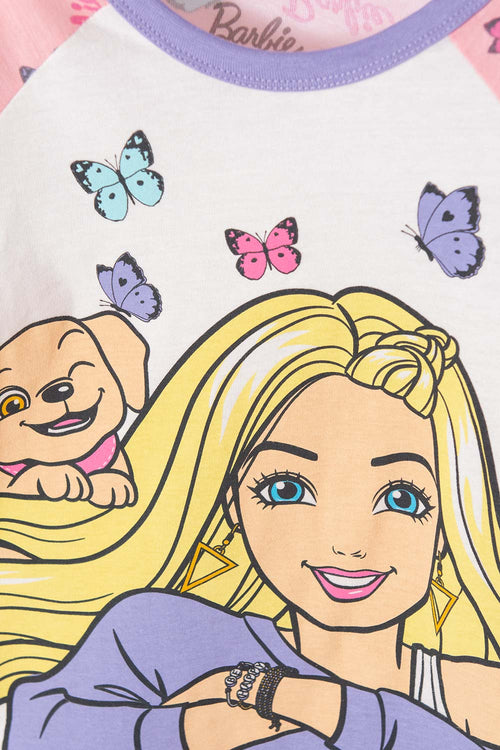 PIJAMA DE BARBIE CON PANTALÓN LARGO ROSADO  PARA NIÑA 2T A 5T