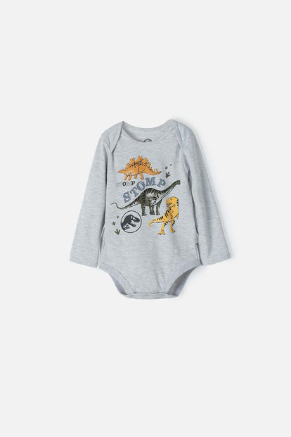 BODY DE JURASSIC WORLD MANGA LARGA  GRIS JASPE PARA BEBÉ NIÑO