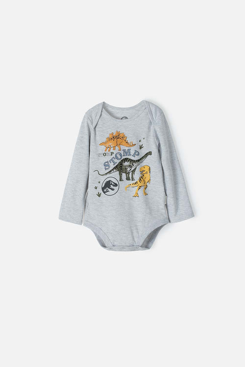 BODY DE JURASSIC WORLD MANGA LARGA  GRIS JASPE PARA BEBÉ NIÑO