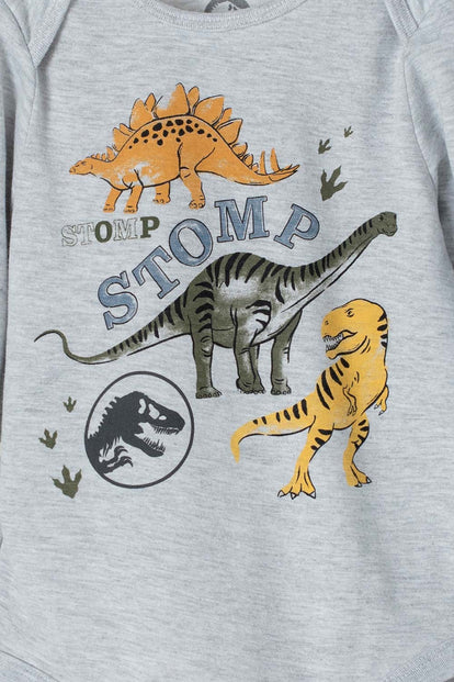BODY DE JURASSIC WORLD MANGA LARGA  GRIS JASPE PARA BEBÉ NIÑO