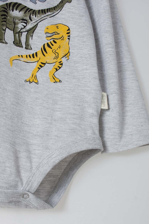 BODY DE JURASSIC WORLD MANGA LARGA  GRIS JASPE PARA BEBÉ NIÑO