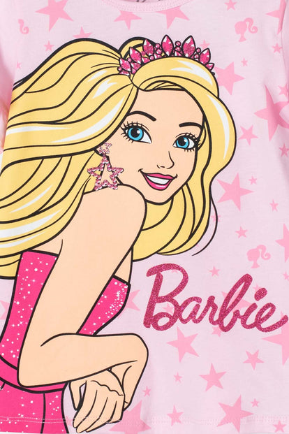 CAMISETA DE BARBIE MANGA CORTA ROSADA PARA NIÑA