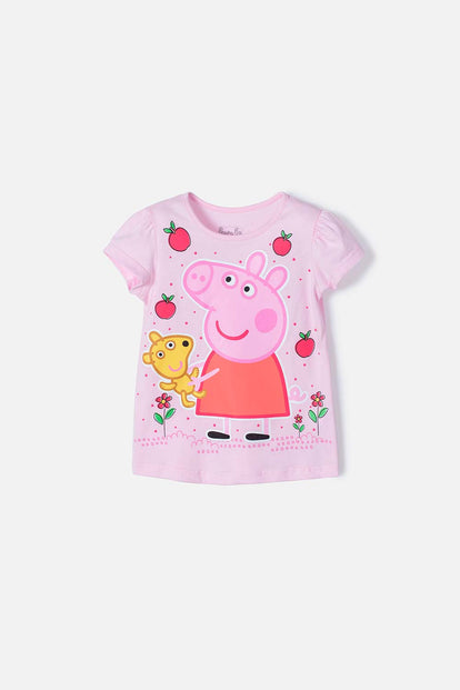 CAMISETA DE PEPPA PIG MANGA CORTA ROSADA PARA NIÑA 2T A 5T