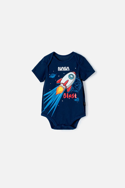 BODY DE LA NASA AZUL OSCURO MANGA CORTA PARA BEBÉ NIÑO