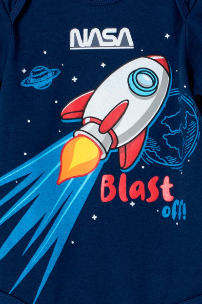 BODY DE LA NASA AZUL OSCURO MANGA CORTA PARA BEBÉ NIÑO