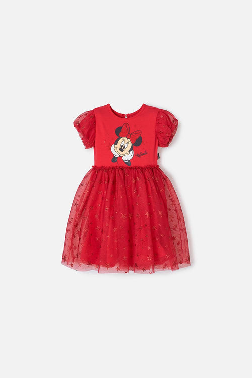 Card slide image -  VESTIDO DE MINNIE MOUSE ROJO ESTAMPADO EN FRENTE PARA NIÑA 2T A 5T