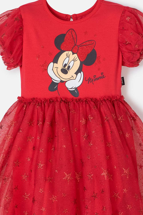 Card slide image -  VESTIDO DE MINNIE MOUSE ROJO ESTAMPADO EN FRENTE PARA NIÑA 2T A 5T