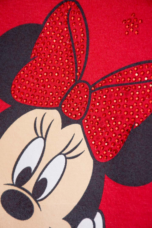 Card slide image -  VESTIDO DE MINNIE MOUSE ROJO ESTAMPADO EN FRENTE PARA NIÑA 2T A 5T